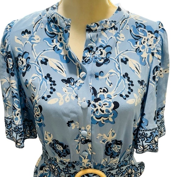 SAIL to SABLE Style Charade Placid Floral Belted Ruffle Hem Shirt Dress MEDIUM - Picture 7 of 14